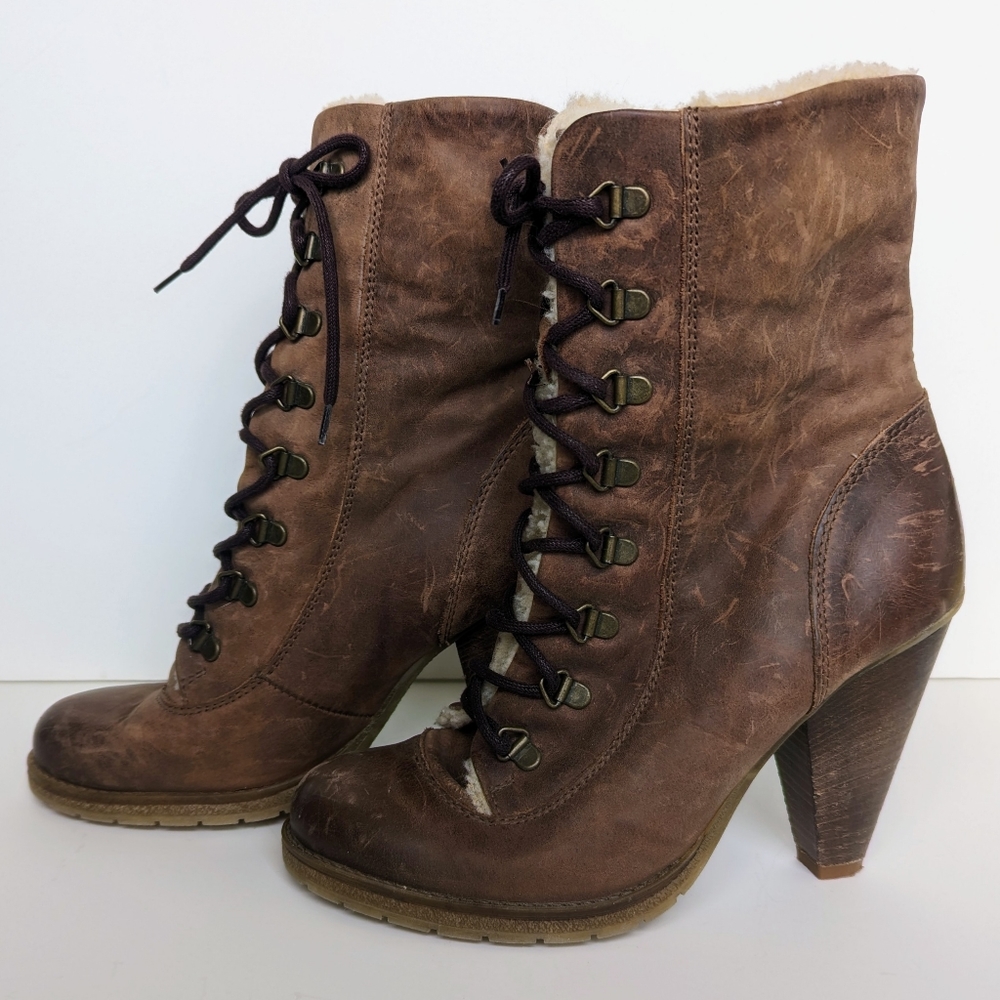 ALDO HIGH ANKLE LACE-UP HEELED BOOTS | BROWN | SIZE 38